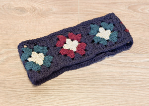 Crochet Ear Warmer - Teal and Violet Flowers