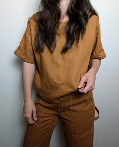 Boxy Blouse. Linen. Amber.